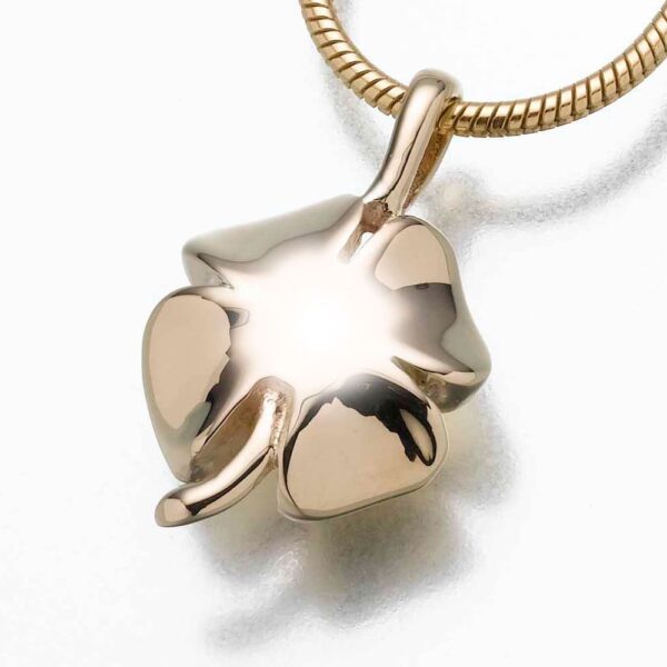Four Leaf Clover memorial cremation pendant, yellow gold
