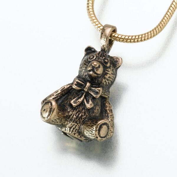 Antique Teddy Bear memorial cremation pendant, bronze