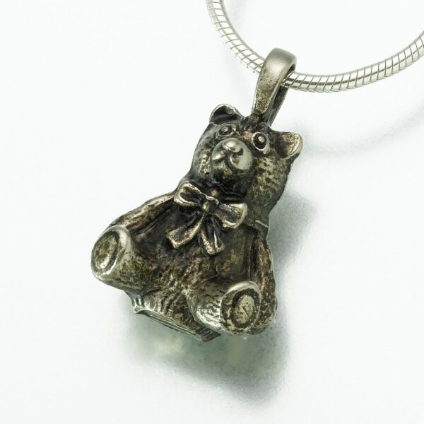 Antique Teddy Bear memorial cremation pendant, white bronze