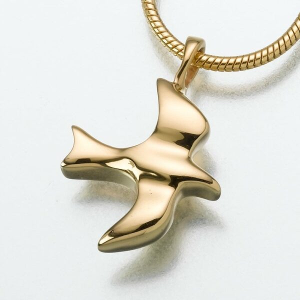 Dove memorial cremation pendant, gold vermeil