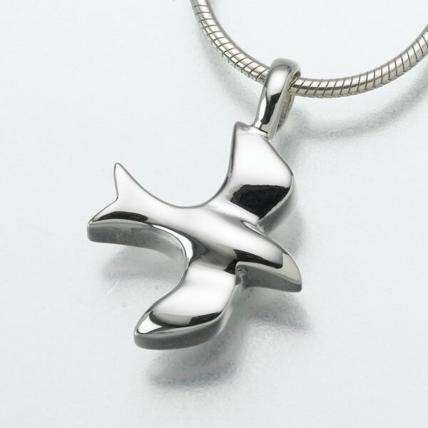 Dove memorial cremation pendant, sterling silver
