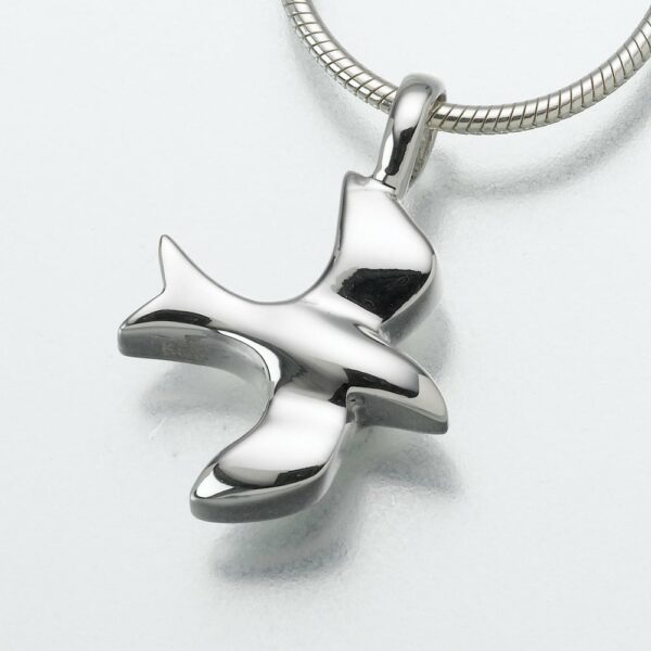 Dove memorial cremation pendant, white gold