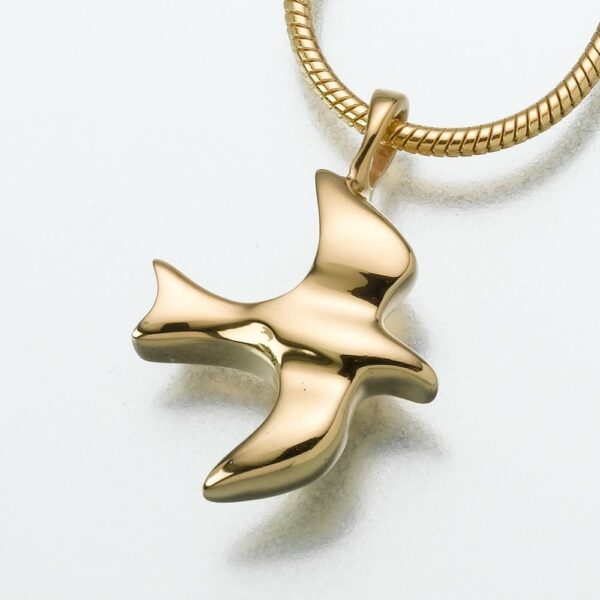 Dove memorial cremation pendant, yellow gold