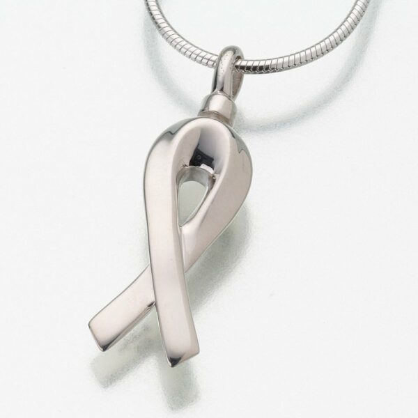 Remembrance Ribbon memorial cremation pendant, sterling silver