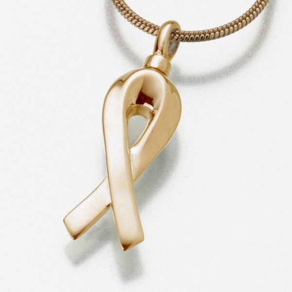 Remembrance Ribbon memorial cremation pendant, yellow gold