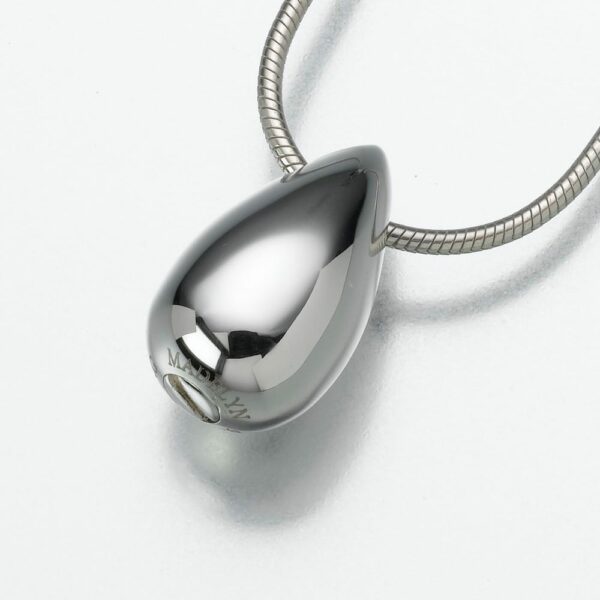 Slide Teardrop memorial cremation pendant, white gold