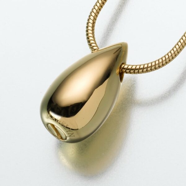 Slide Teardrop memorial cremation pendant, yellow gold