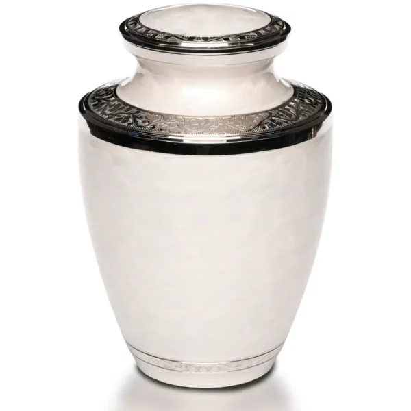 Nickel plated brass cremation urn, white