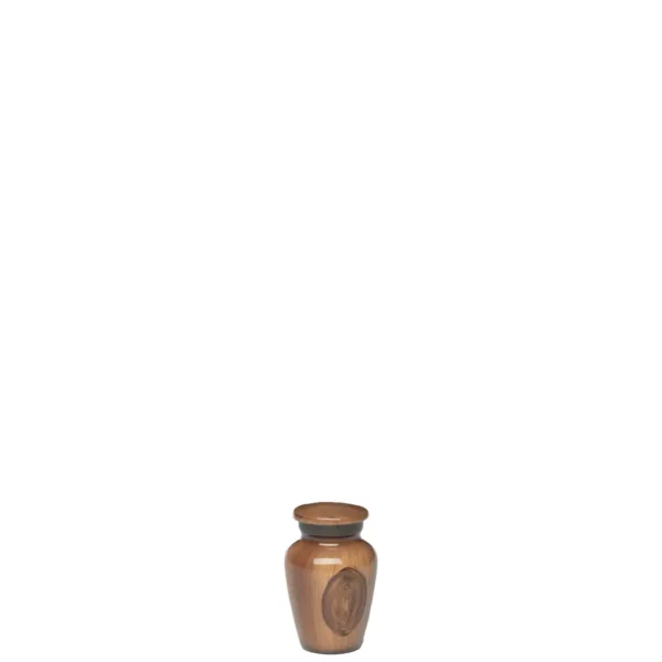 Aluminum funeral cremation urn with woodgrain finish, keepsake
