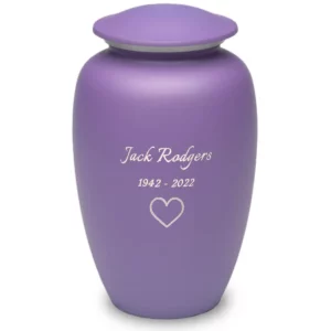 Aluminum funeral cremation urn, classic style, purple color, adult size, engraved