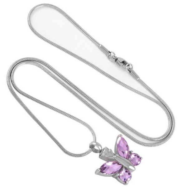 Cut Glass Butterfly Cremation Pendant, stainless steel - Image 2