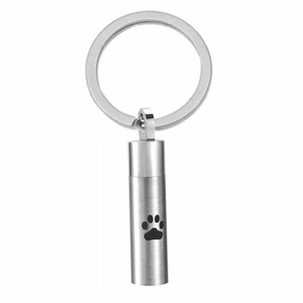 Cylinder Cremation Pendant Keychain with Single Paw Print, stainless steel